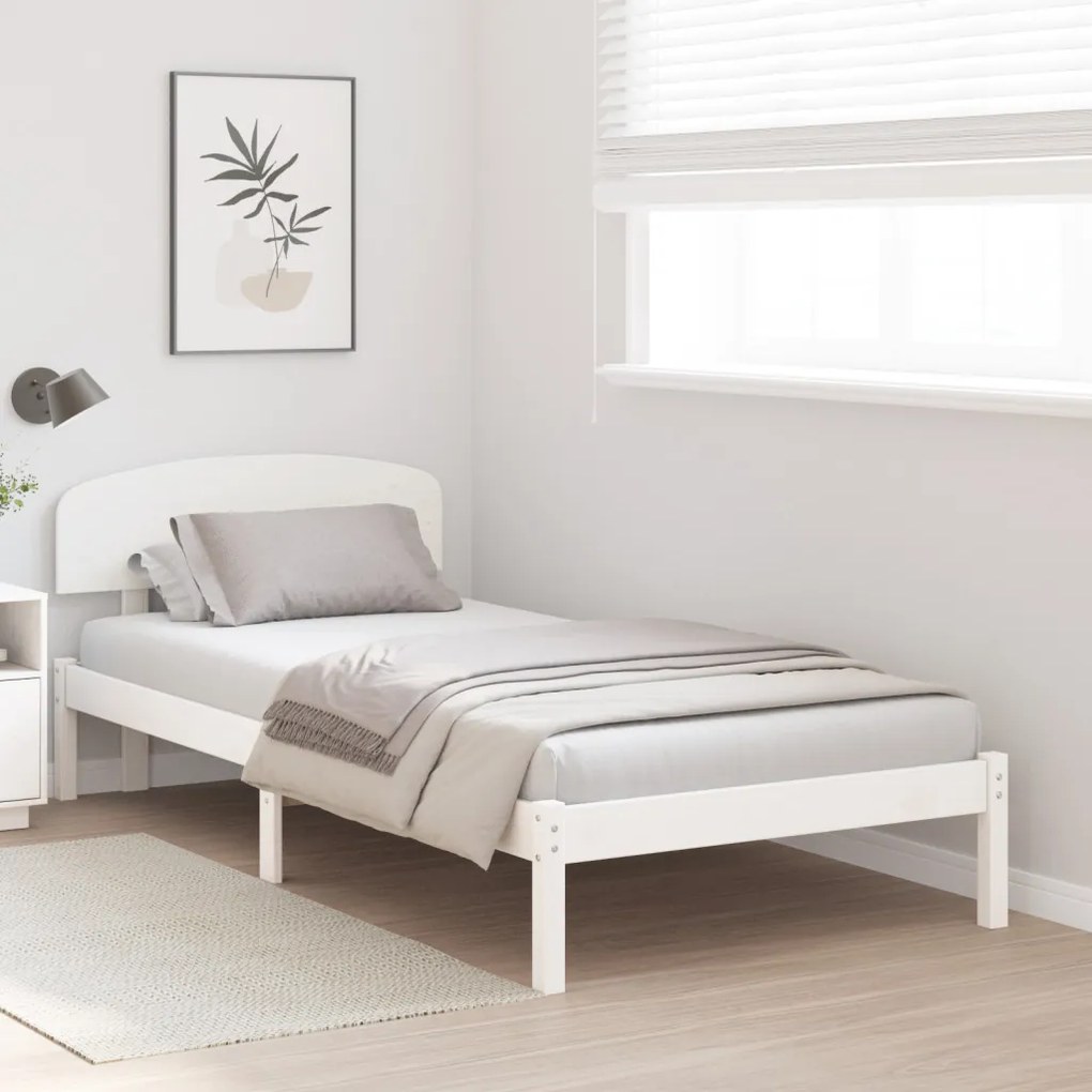 Fehér Ágykeret Fejtámlával 100x200 cm Tömör Fa Fenyő