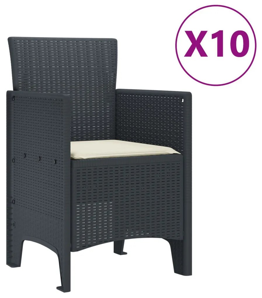 11 darabos Kerti Étkezőszett Párnákkal Antracit Polirattan, Kerti Asztal Antracit 150x100x73 cm Polirattan, Kerti Székek Párnákkal 2 db Antracit Polirattan, Kerti Székek Párnákkal 4 db Antracit Polirattan