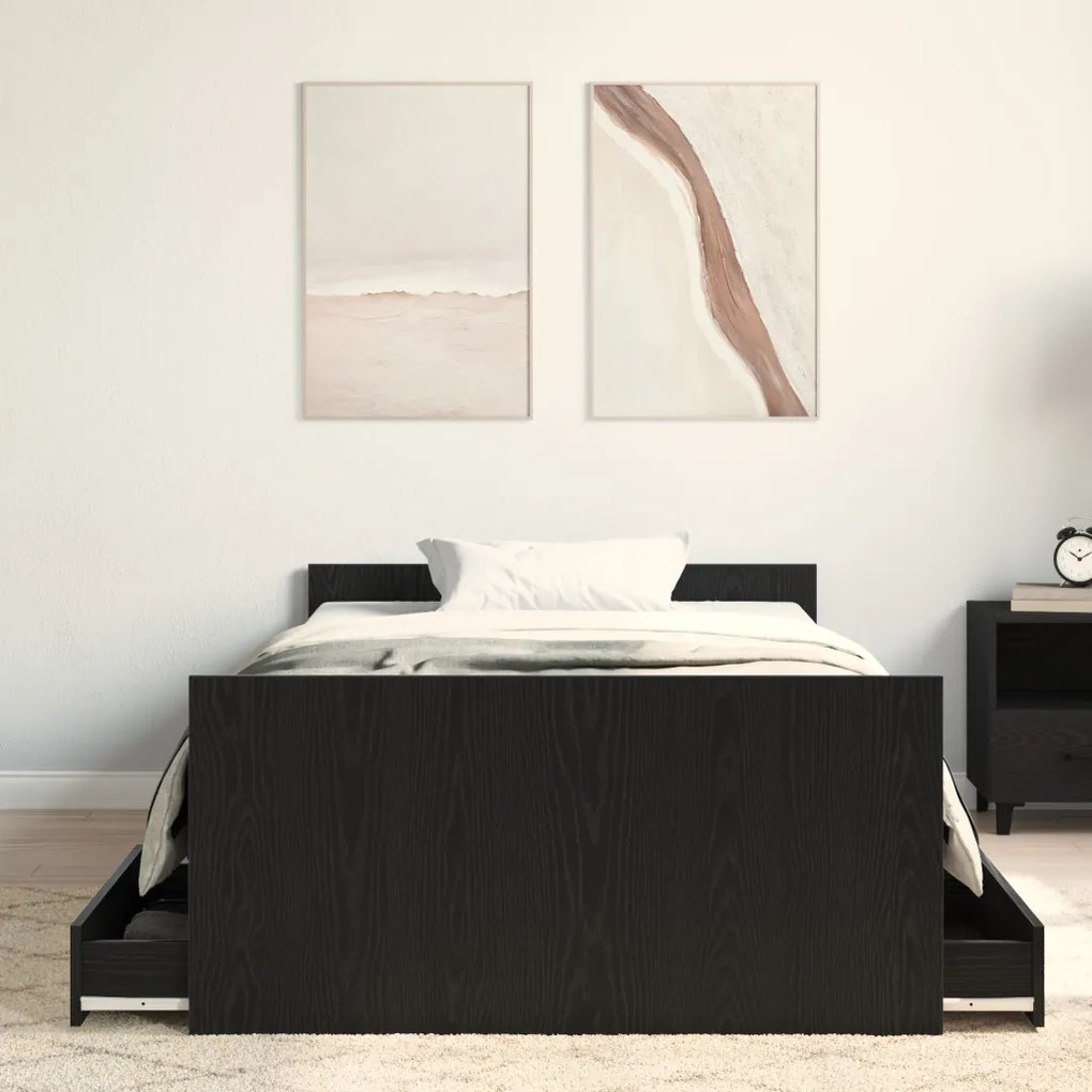 Ágykeret Matrac Nélkül Fekete Tölgy 90x190 cm Mérnöki Fa