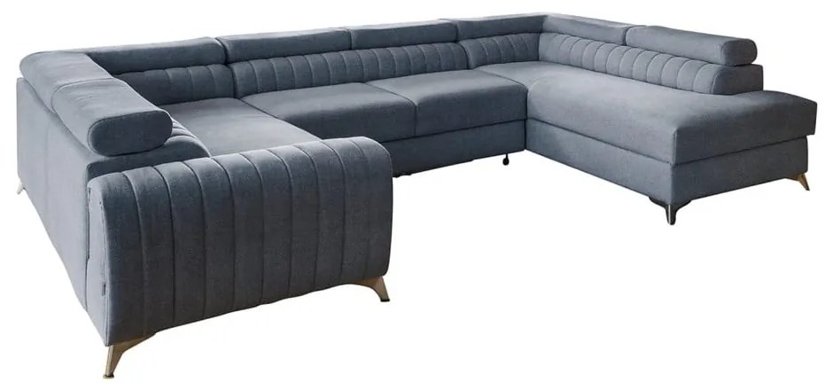Kék kinyitható-tárolóhelyes sarokkanapé (jobb oldali-U alakú) Louis – ELTAP
