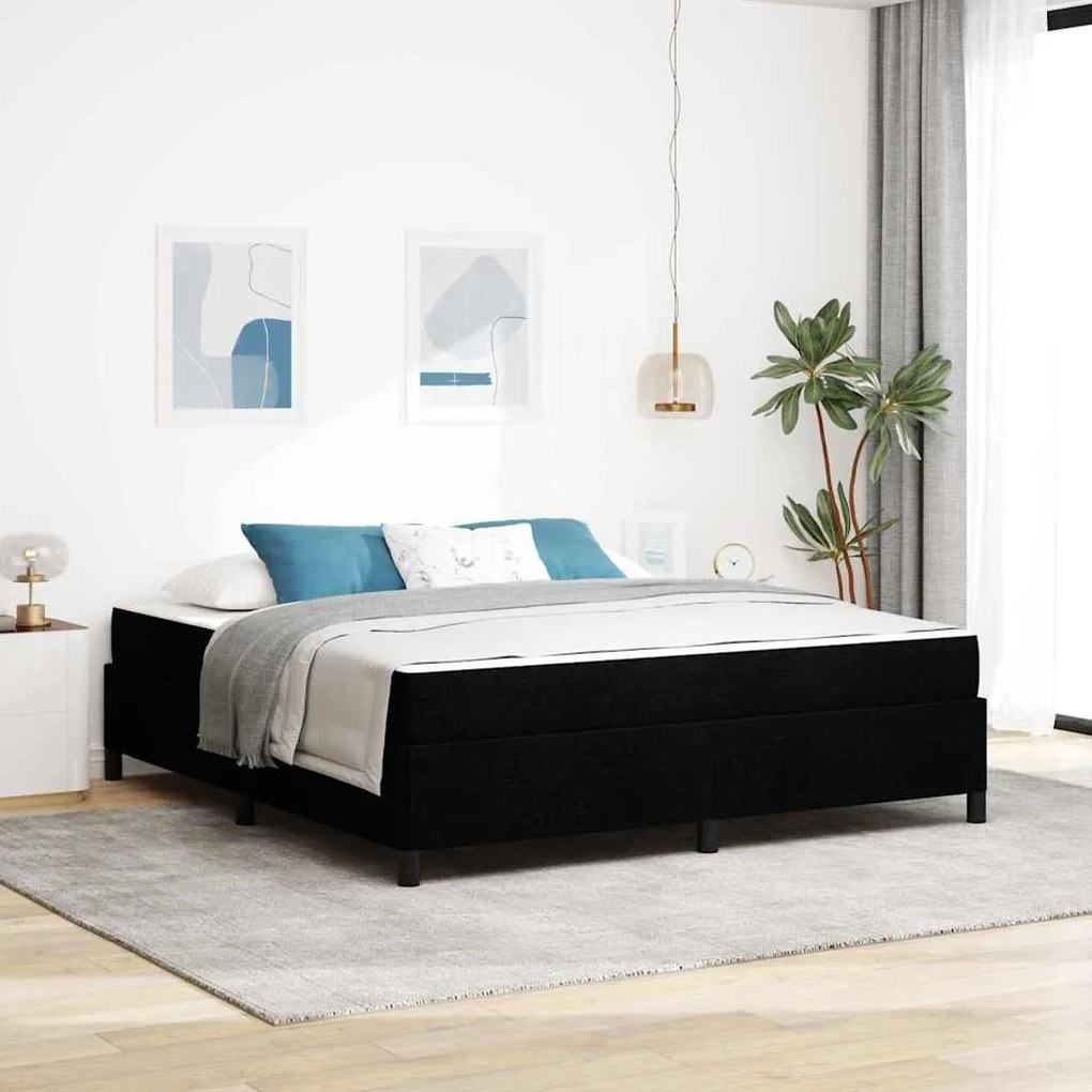 Boxrugós ágy Fekete és fekete 180 x 200 cm Textil és mérnöki fa