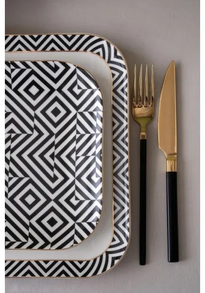 26 részes étkészlet, fehér/fekete, porcelán