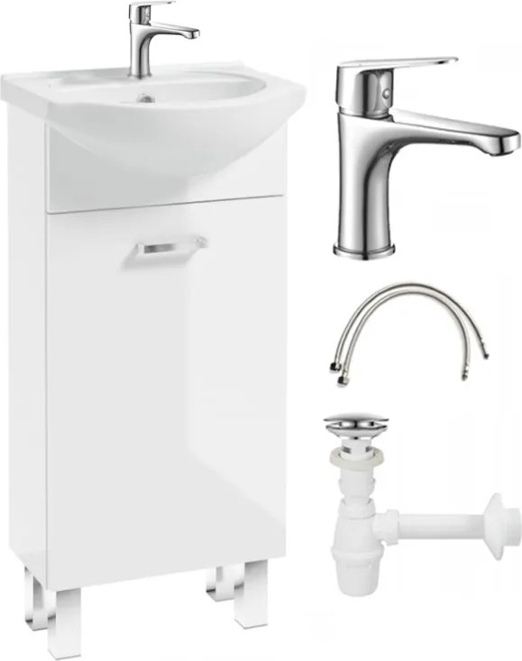 Laminált fürdőszobaszekrény 40x80-as mosdóval, lábakon, csapteleppel és szifonnal