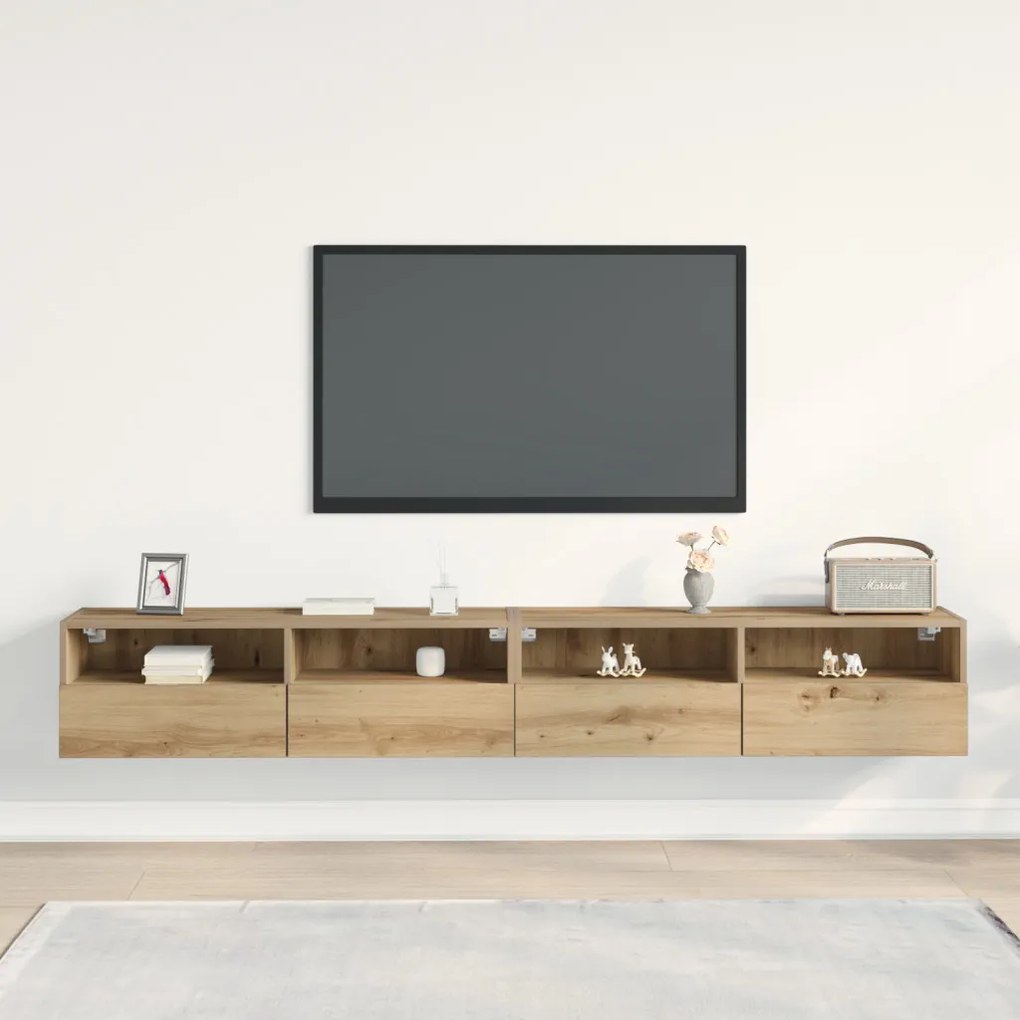TV Fali Szekrények 2 db Artisan Tölgy 100x30x30 cm Műanyag
