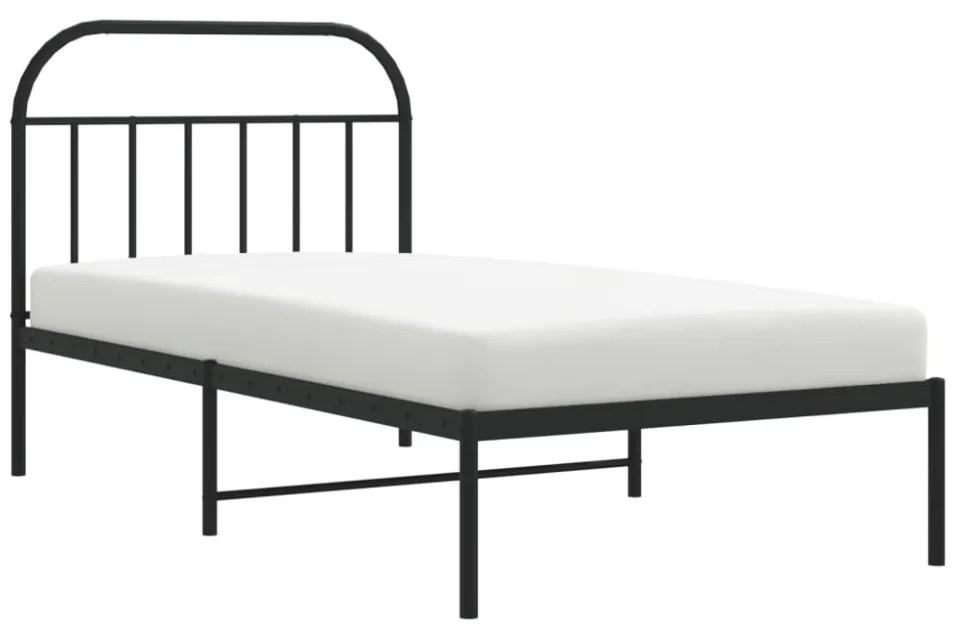 fekete fém ágykeret fejtámlával 100 x 200 cm
