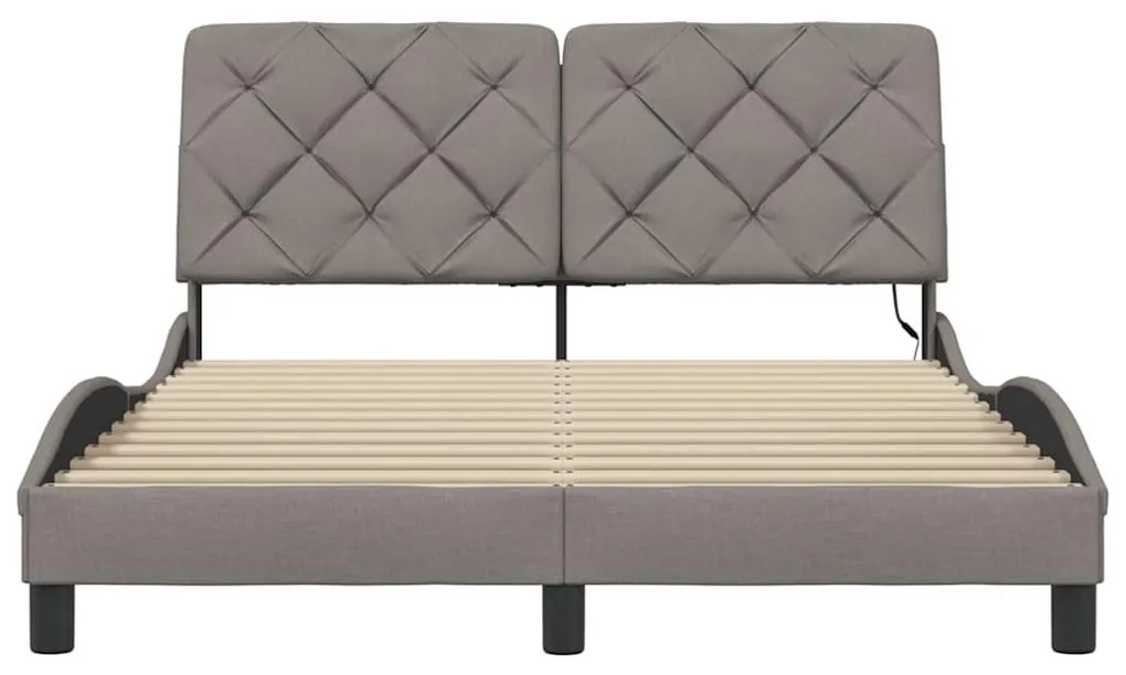 tópszínű szövet ágykeret LED-ekkel matrac nélkül 140 x 190 cm