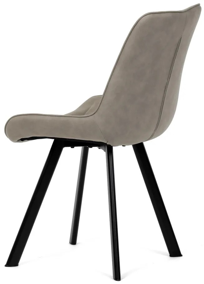 Scaun de sufragerie, stofă bej, decor piele periată, picioare din metal negru