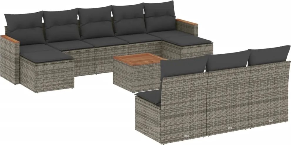 vidaXL 11 részes szürke polyrattan kerti ülőgarnitúra párnákkal