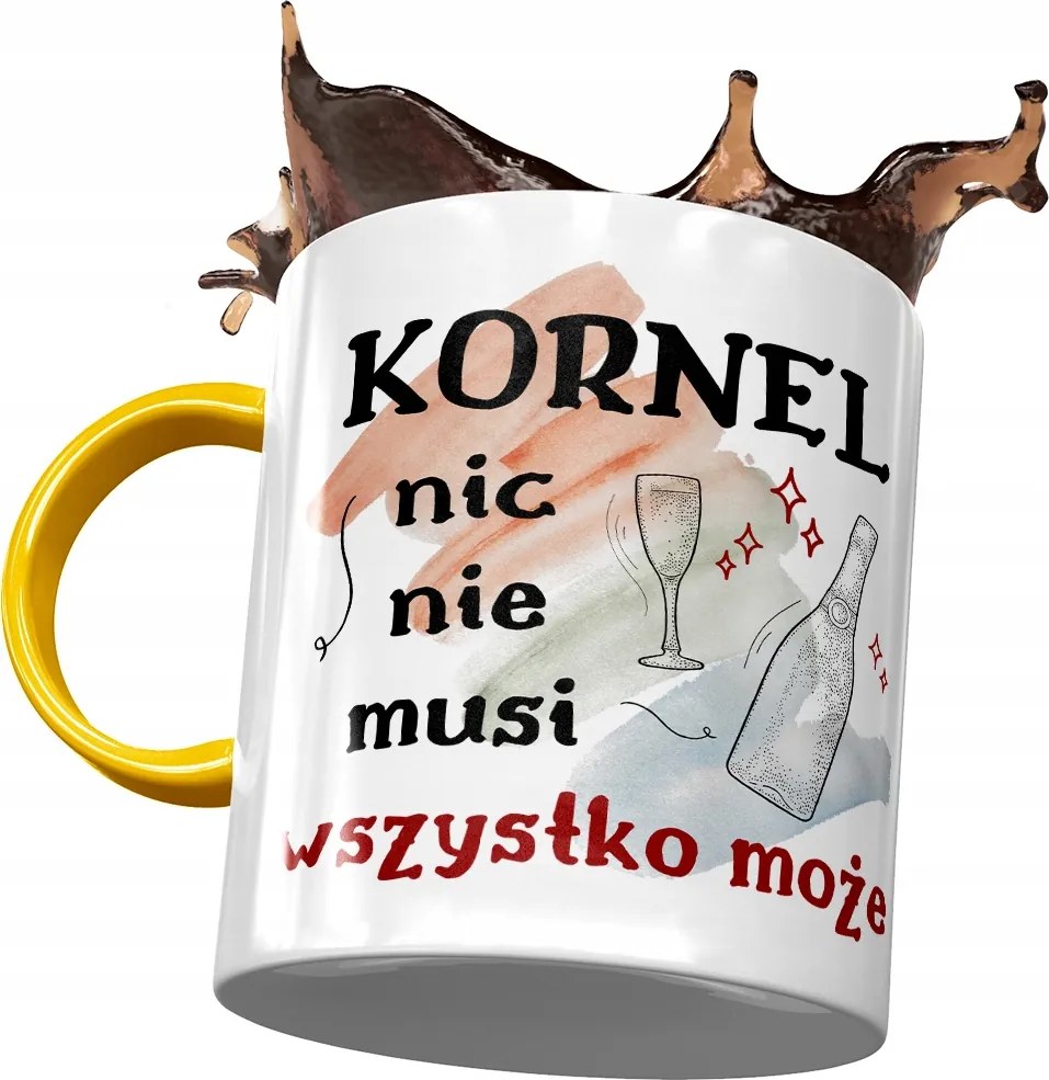 Sárga bögre Kornél Kollégának Születésnapi Ajándék Nyomtatott Fotóval