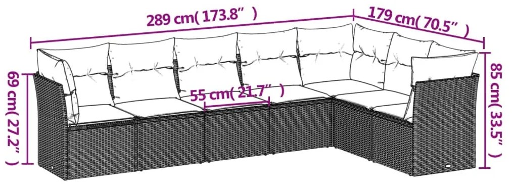 7 részes fekete polyrattan kerti ülőgarnitúra párnával