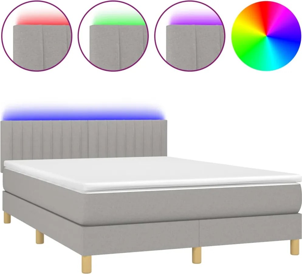 vidaXL világosszürke szövet rugós és LED-es ágy matraccal 140x200 cm