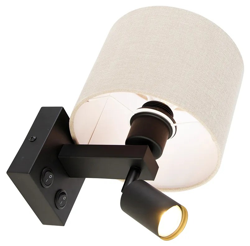 Fali lámpa fekete olvasólámpával és 18 cm-es világosbarna árnyékolóval - Brescia