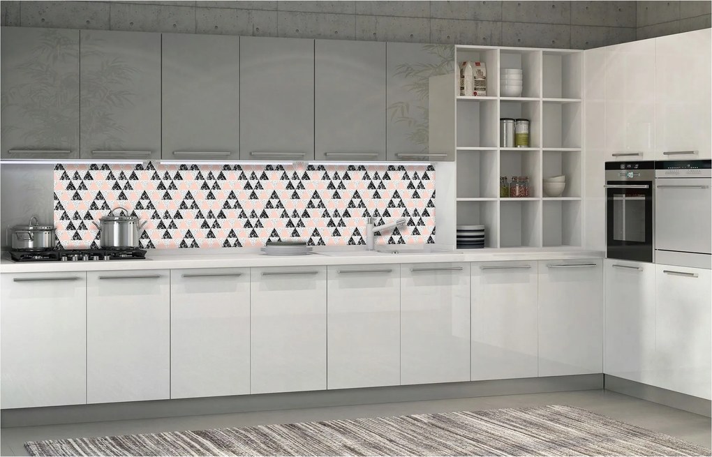 Fotótapéta Geometrikus háromszögek absztrakt rózsaszín fekete fehér 250x60 +ragasztó