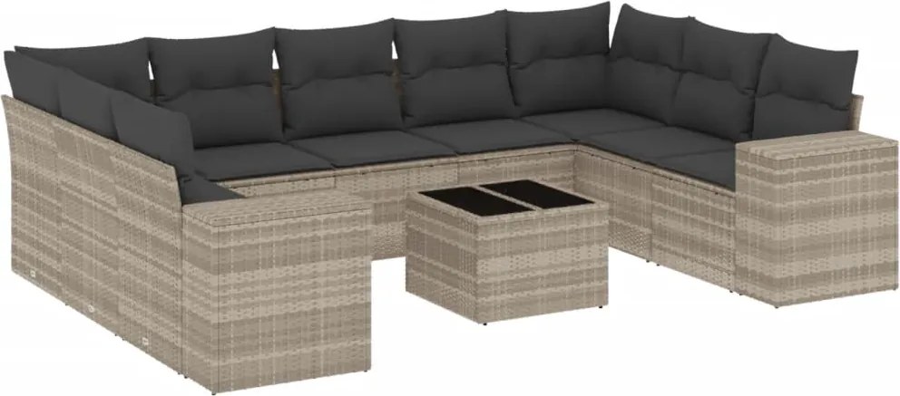 vidaXL 10 részes világosszürke polyrattan kerti ülőgarnitúra párnákkal