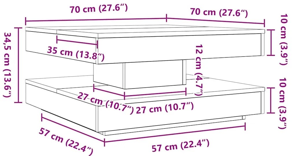 fekete dohányzóasztal 360 fokban forgatható 70x70x34,5 cm