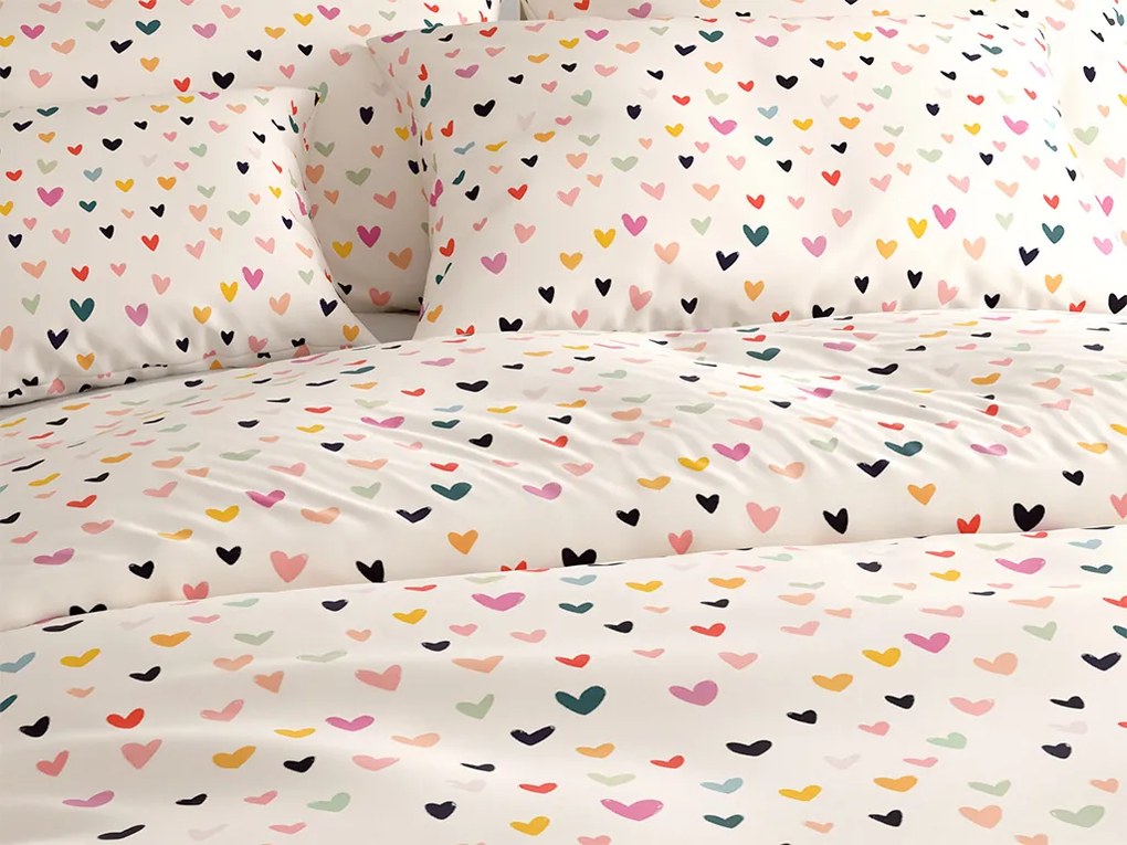 Pamut ágynemű DOTHEARTS POLY krém színű Ágyneműhuzat mérete: 70 x 90 cm | 140 x 220 cm