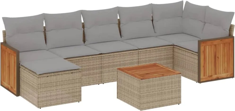 vidaXL 8 részes bézs polyrattan kerti ülőgarnitúra párnával