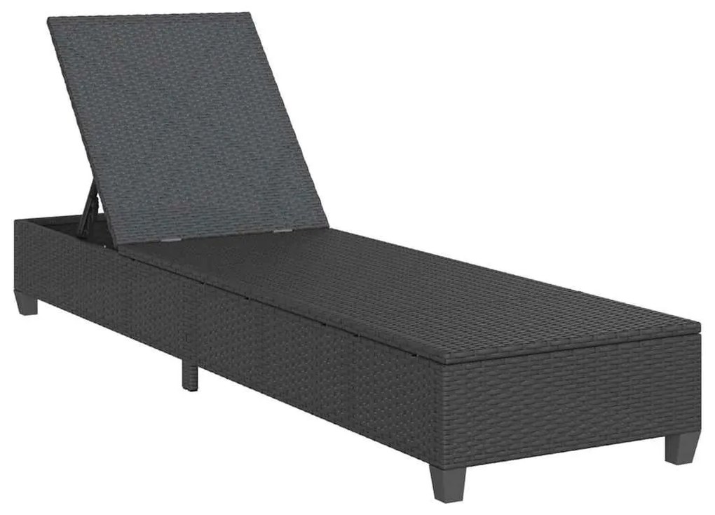 Fekete polyrattan napozóágy párnákkal 55x200x25,5 cm