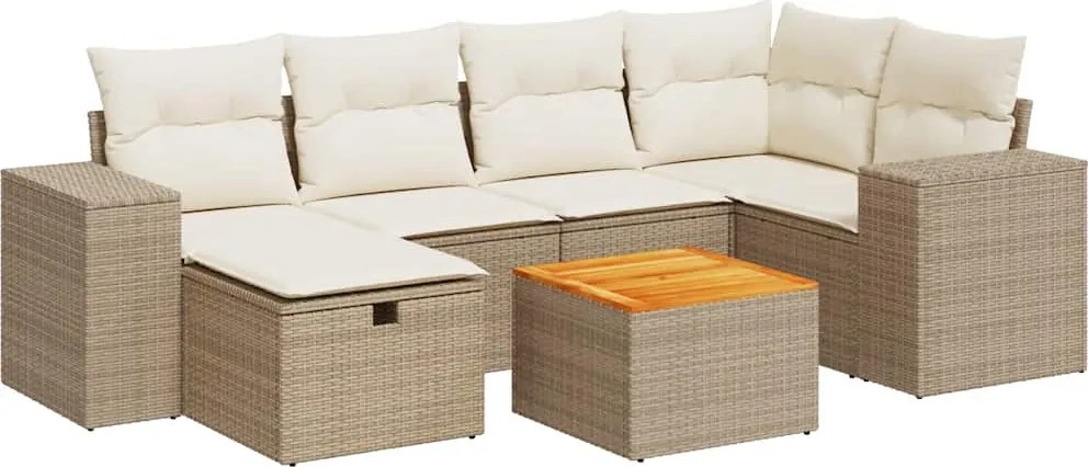vidaXL 7 részes bézs polyrattan kerti ülőgarnitúra párnákkal