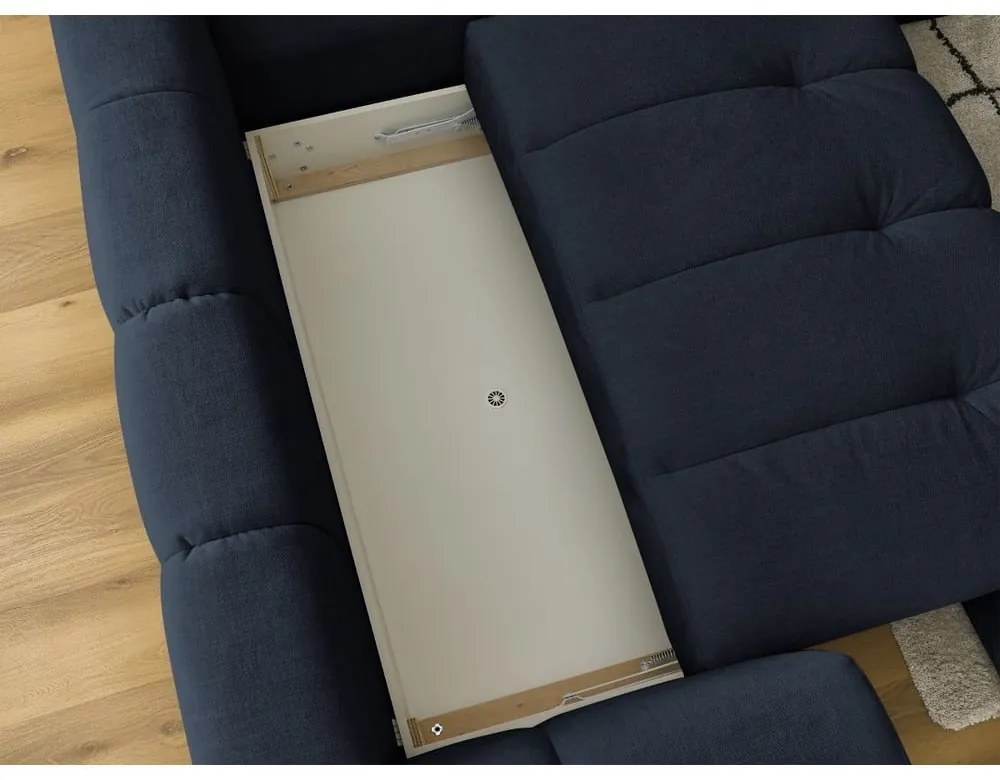 Sötétkék kinyitható-tárolóhelyes sarokkanapé (jobb oldali-L alakú) Fuji – Bobochic Paris