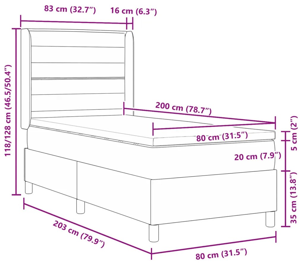 Box Spring ágy matraccal - Fekete, 80x200 cm, Szövet