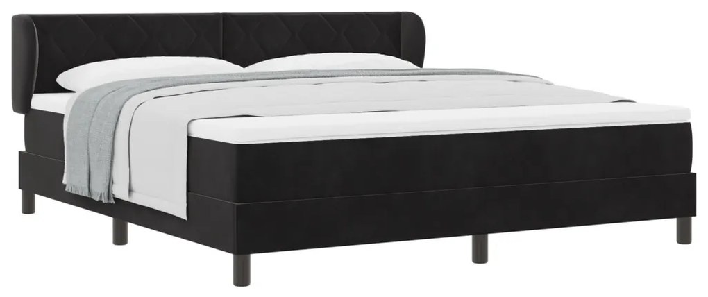 Boxspring Ágy Matraccal, Fekete, 180x200 cm, Bársonyos