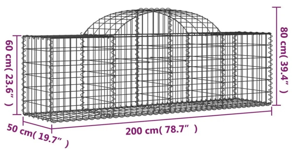vidaXL 25 db íves horganyzott vas gabion kosár 200x50x60/80 cm