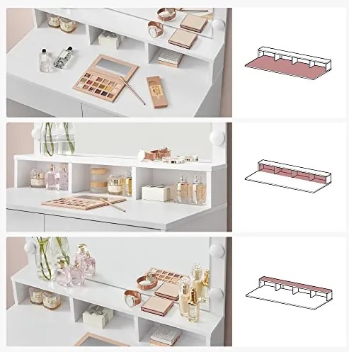 VANESA öltözőasztal nagy tükörrel és világítással, 80x40x140 cm, fehér SongmicsHome