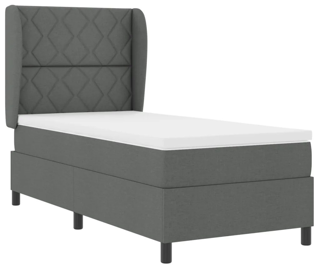 Boxspring Ágy Mattal - Sötétszürke, 90x190 cm, Szövet