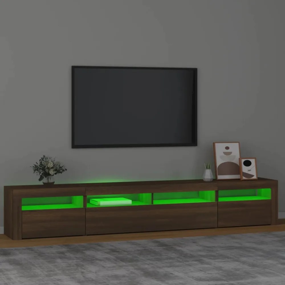 barna tölgy színű TV-szekrény LED-lámpákkal 240x35x40 cm
