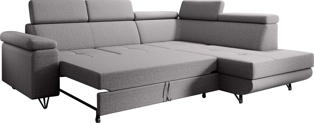 Kinyitható ülőgarnitúra, világosszürke, jobbos, JOGI ROH