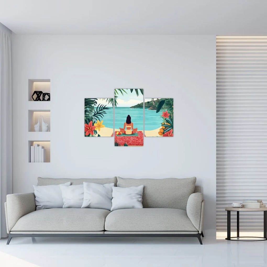 Kép - Jóga nő a tengerparton (90x60 cm)