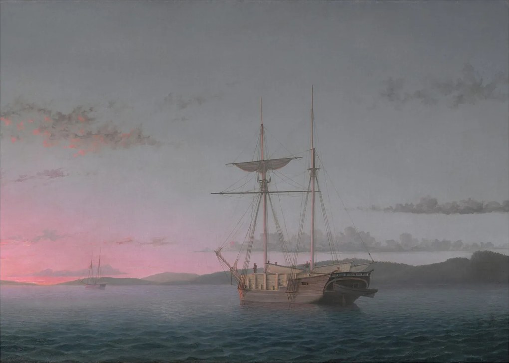 Üveg kép - Fitz Henry Lane, Lumber Schooners at Evening on Penobscot Bay, reprodukciók (70x50 cm)