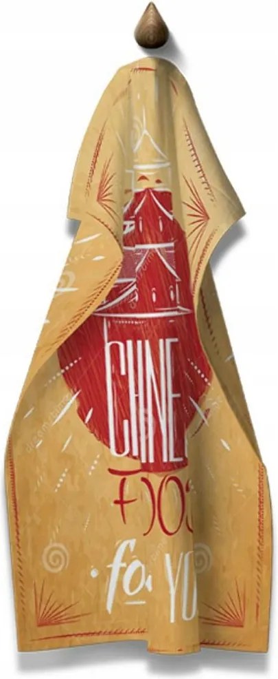 Konyhai törlőkendő 45x70 Cucine Mondo China Food bézs piros Domarex