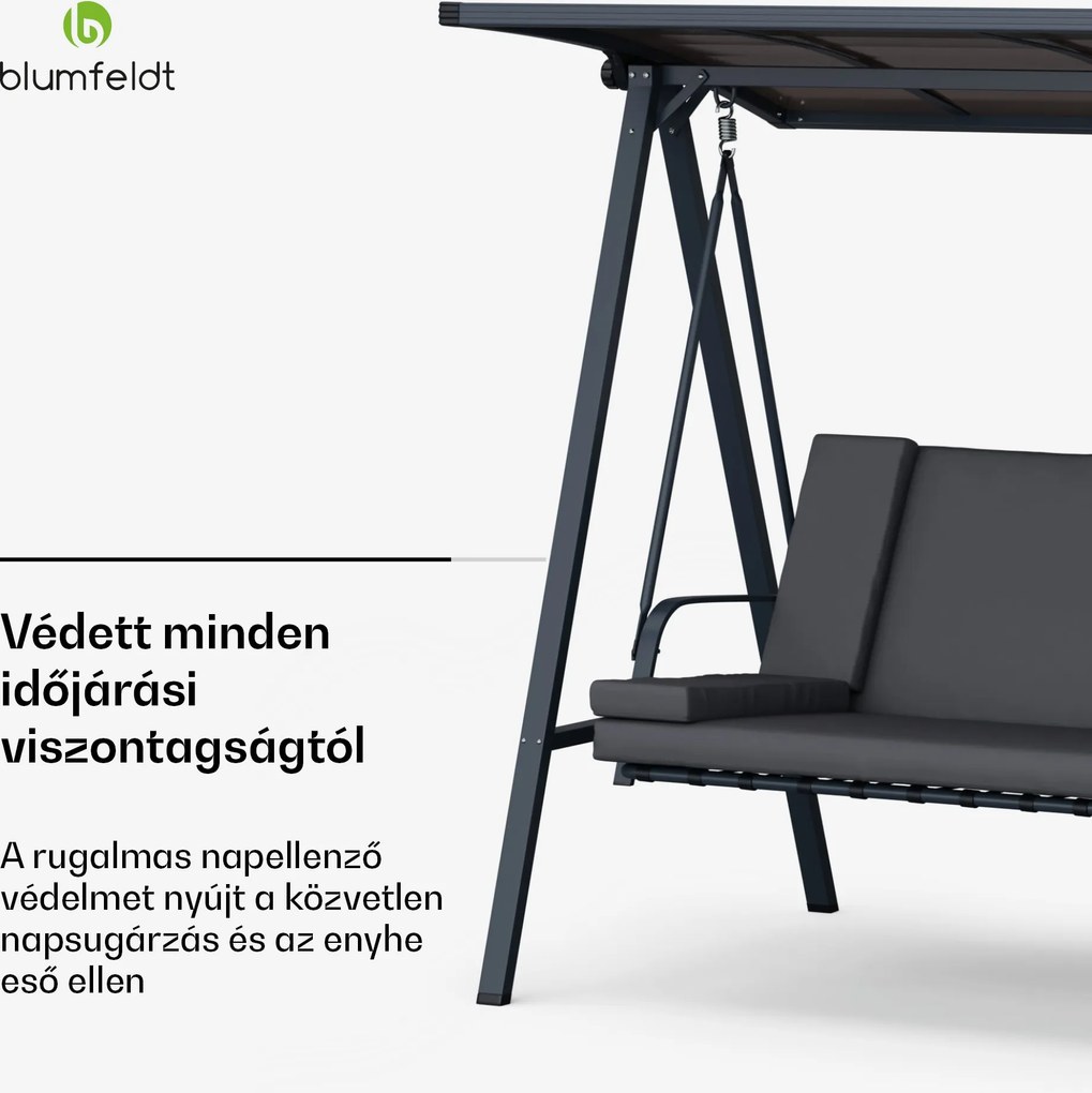 Blumfeldt LuxeLounge, hollywoodi hinta, 3 üléses, egyénileg állítható, porszórt acél, időjárásálló