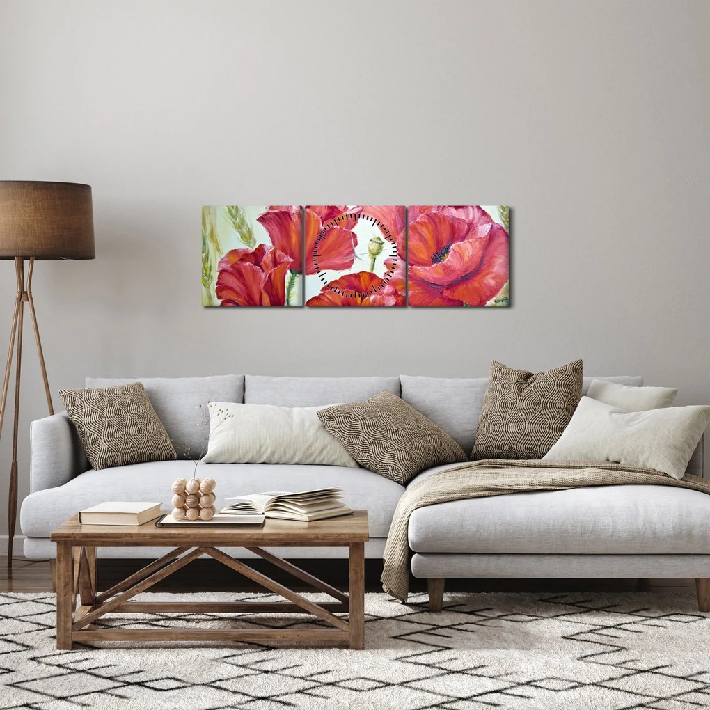 Kép - Pipacsvirágok (órával) (90x30 cm)