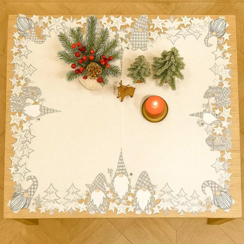 Karácsonyi hímzett terítő Szürke manó 85x85 cm TiaHome