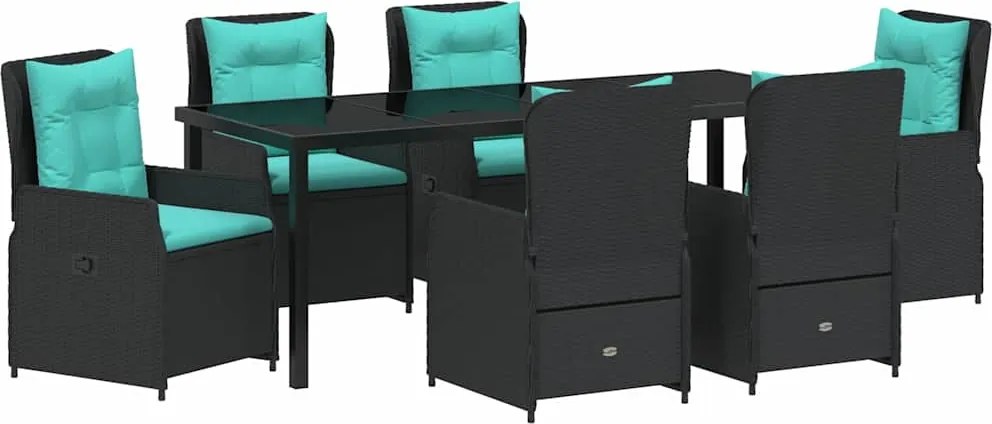 vidaXL Kert étkező szett 7 pcs Fekete Poli rattan