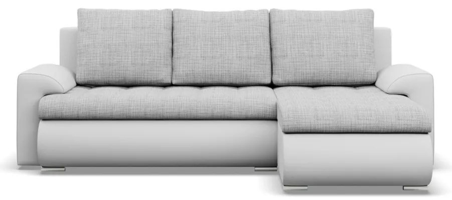 Tokio sarokkanapé, 2 ágyneműtartóval, fonott + műbőr, jobboldali, szürke - fehér