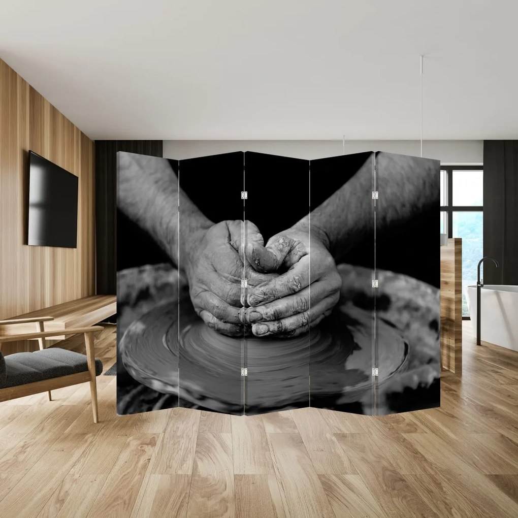 Paraván -  Kerámia gyártás - Fekete-fehér (210x170 cm)