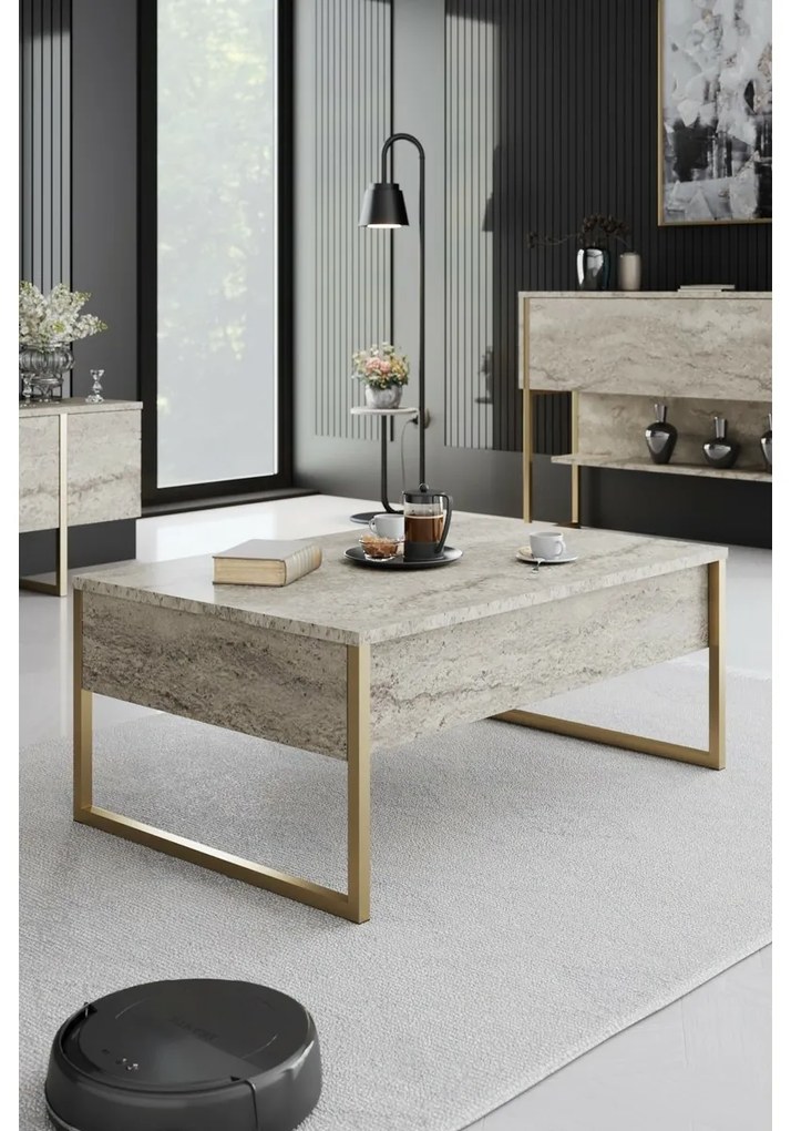 Luxe Travertine and Gold konferenciaasztal