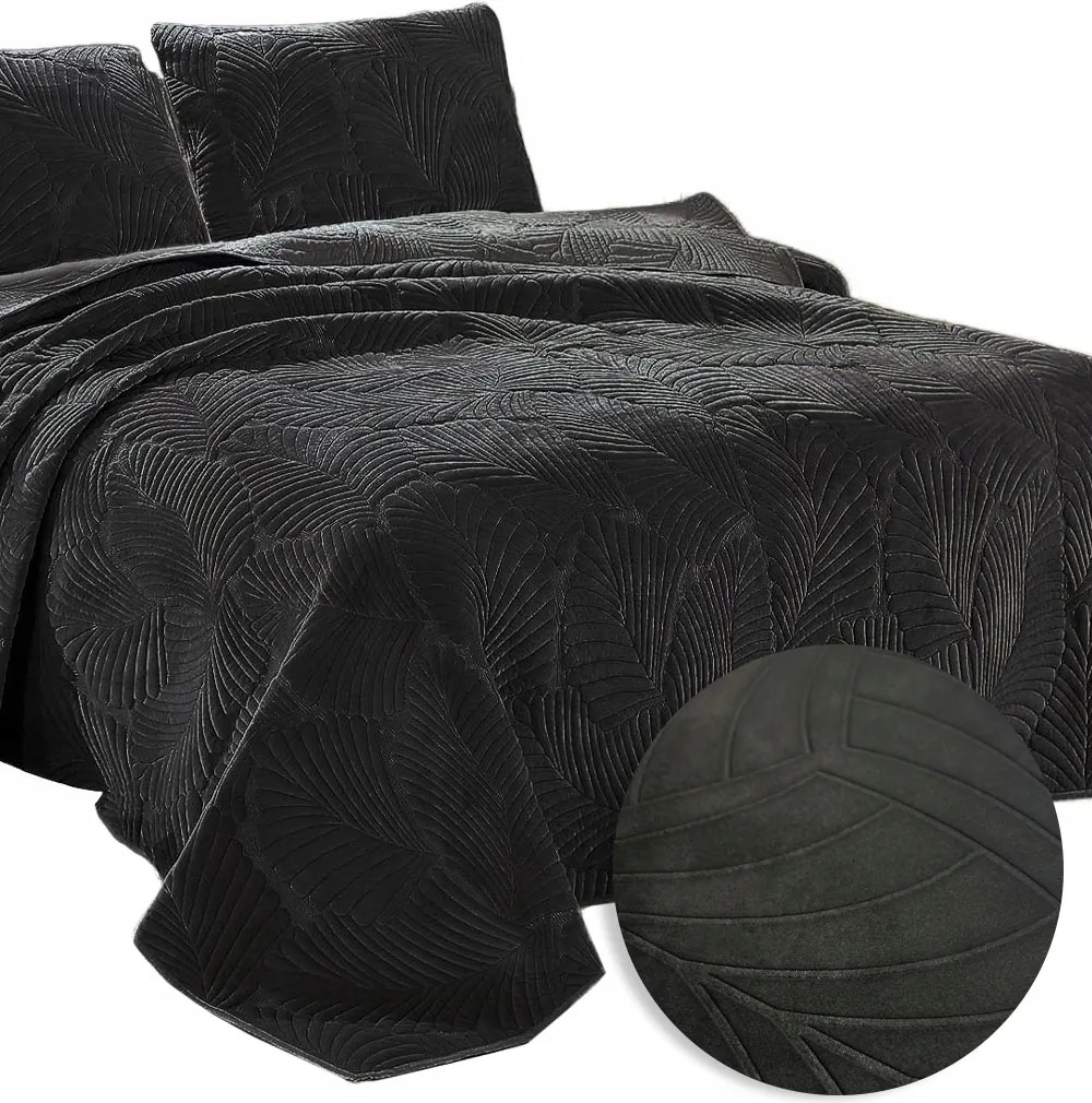 Ágytakaró kanapéra 160x200 Fekete Steppelt bársony velúr levél mintás