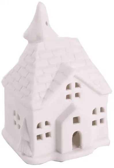 Porcelán házikó ledes világítással - 9,3x7,2x6,4 cm - fehér