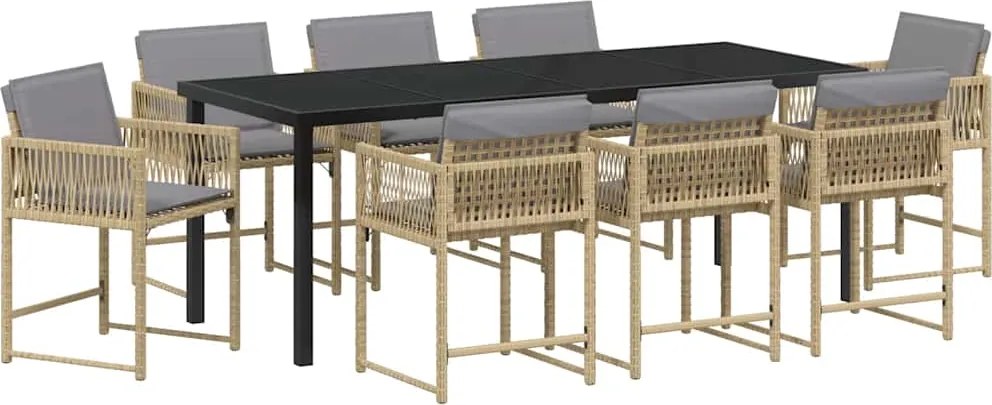 vidaXL Kert étkező szett 9 pcs Bézs polirattan