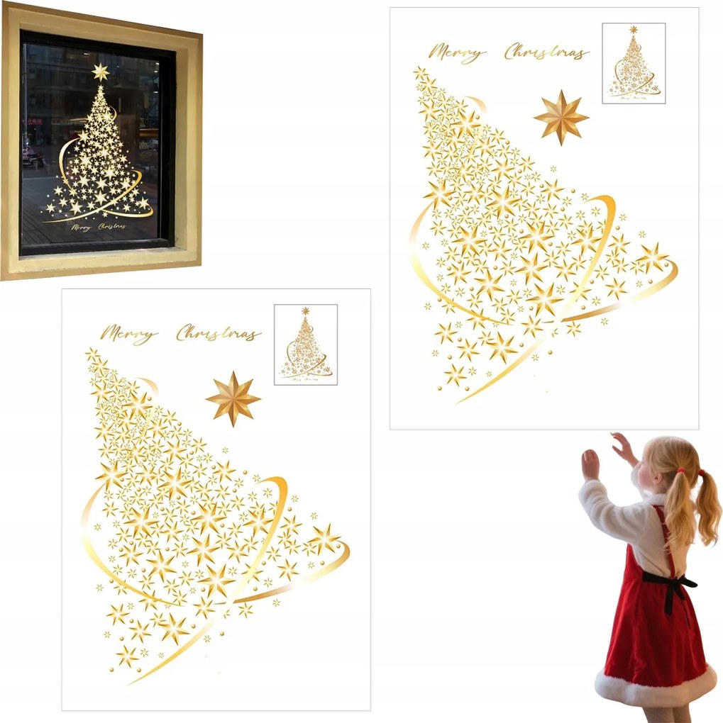 Karácsonyi arany matricák Statikus falmatricák/ablak/ajtó Diy 2db