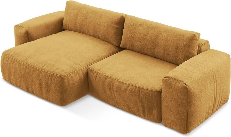 Mustársárga zsenília kinyitható sarokkanapé (bal oldali-heverő résszel) Kuki – Makamii