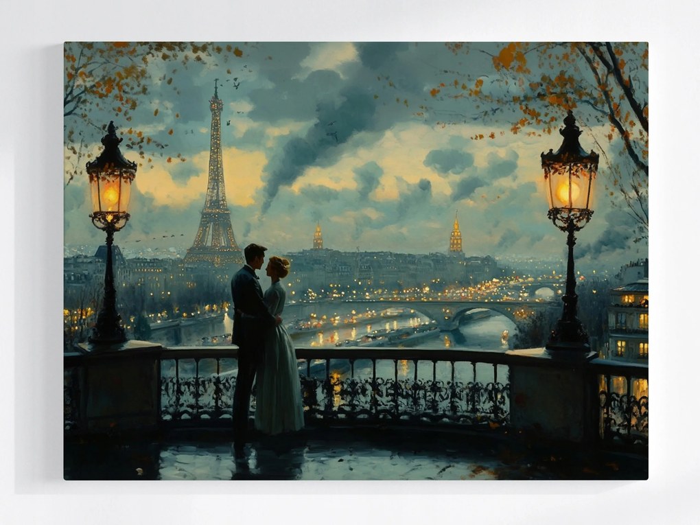 Vászonkép Canvas Párizs Eiffel-torony Pár Romantikus Este 80x60