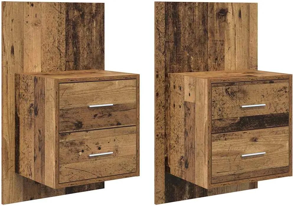 vidaXL Fali éjjeli szekrény 2 pcs Öreg fa 48,5 x 32,5 x 80 cm Faanyag