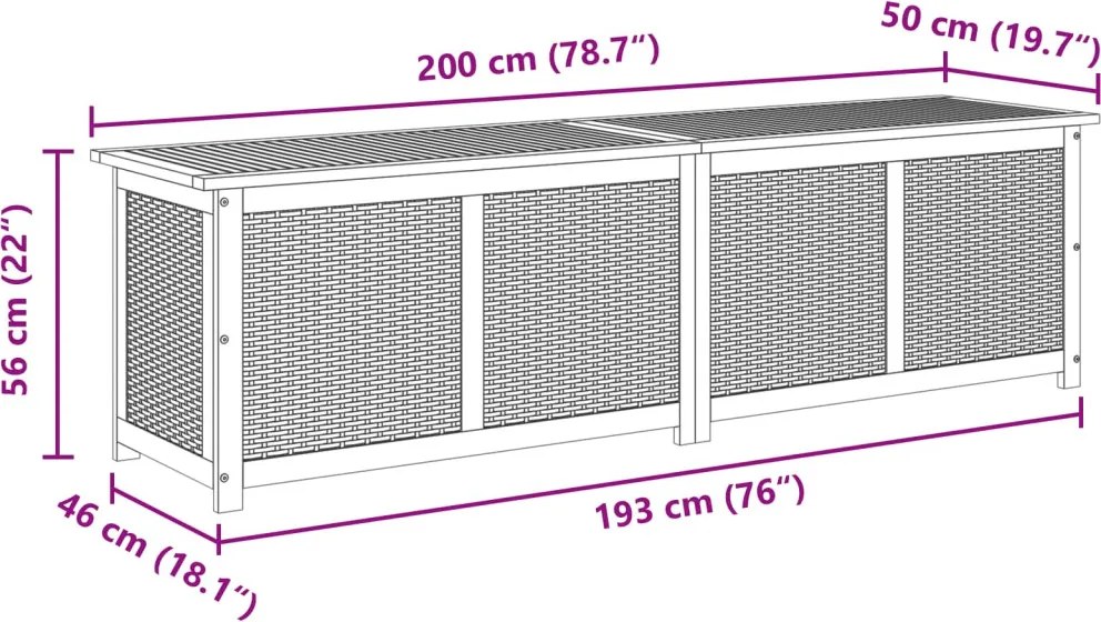 vidaXL Kerti Tároló Doboz 185 L Tömör Akácfa 200 x 50 x 56 cm Bézs
