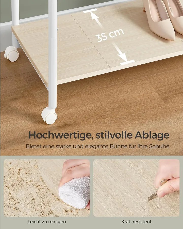 SONGMICS Colten Kétsínes Ruhaállvány Polccal, 98,5 cm, 100 kg, Matt Fehér / Természetes Bézs